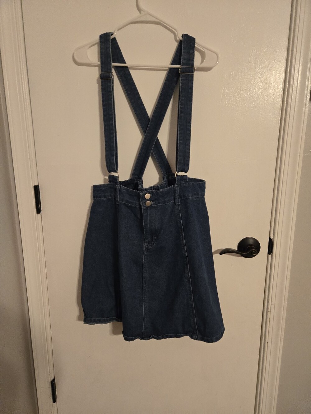 Allegra K Dark Blue Denim Overall Skirt with Adjustable Straps Size XL
